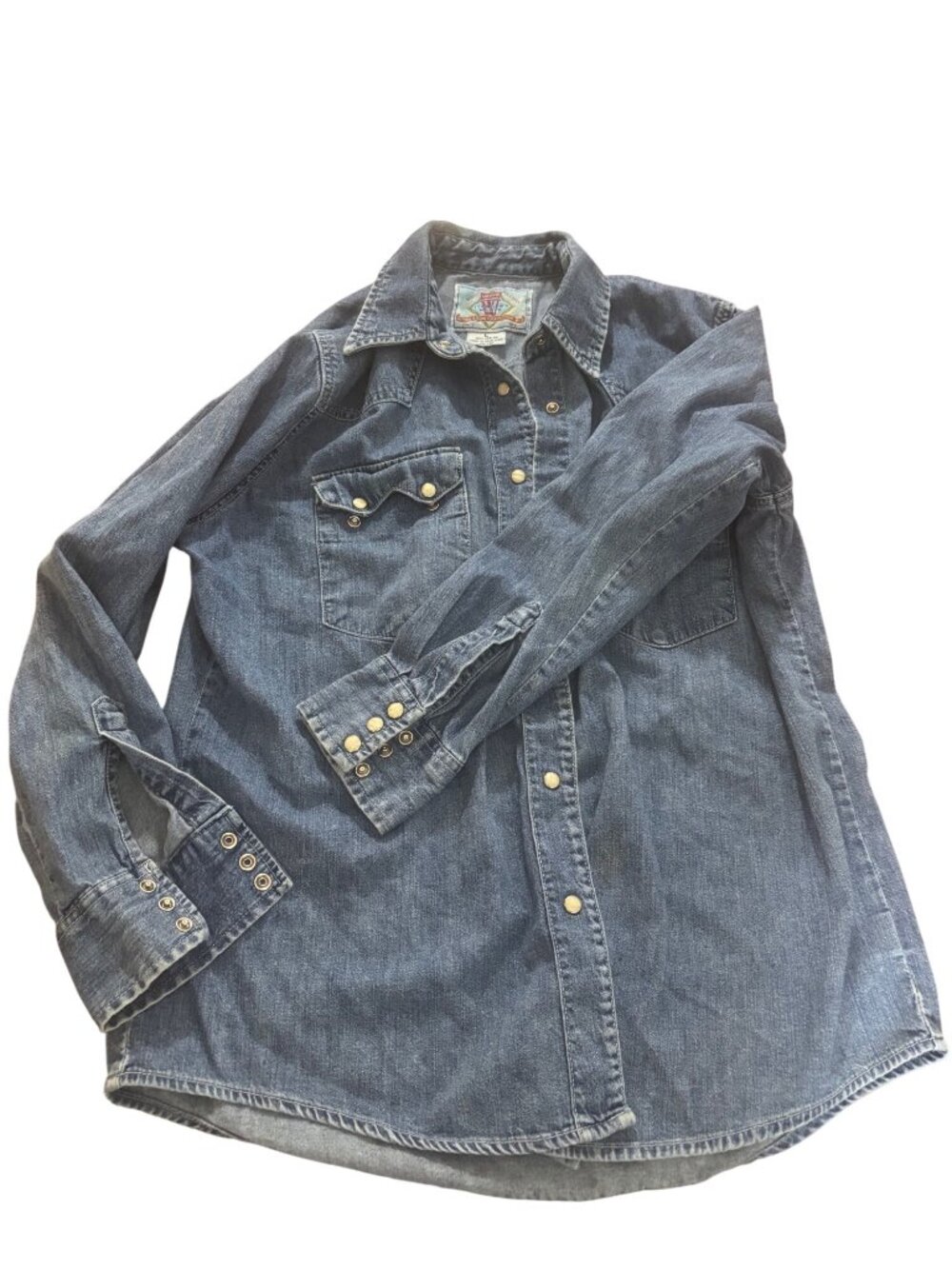 Levis Womens Denim Button-Up Shirt With Pearl Snap Closure - Size L - 100% Cotto